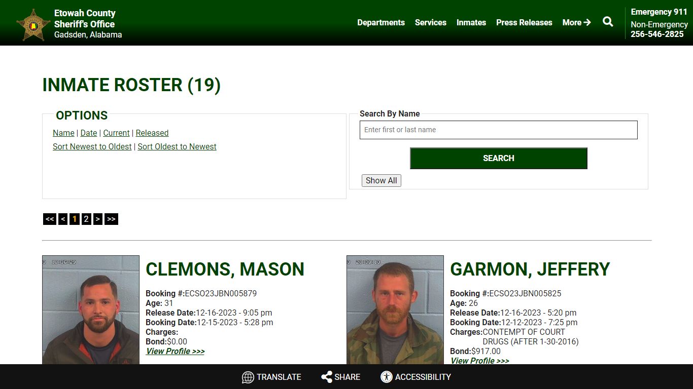 Released Inmates Booking Date Descending - Etowah County Sheriff's Office